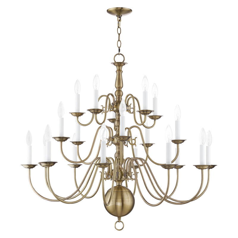 Williamsburgh 20-Light 3-Tier Foyer Chandelier in Antique Brass
