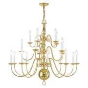 Williamsburgh 20-Light 3-Tier Foyer Chandelier in Polished Brass