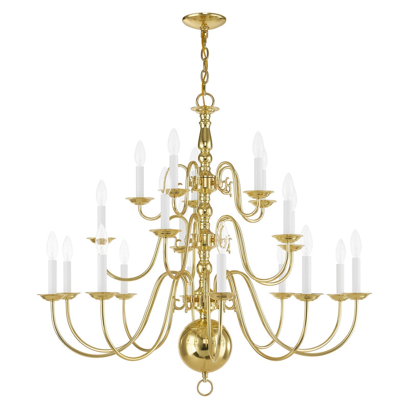 Williamsburgh 20-Light 3-Tier Foyer Chandelier in Polished Brass