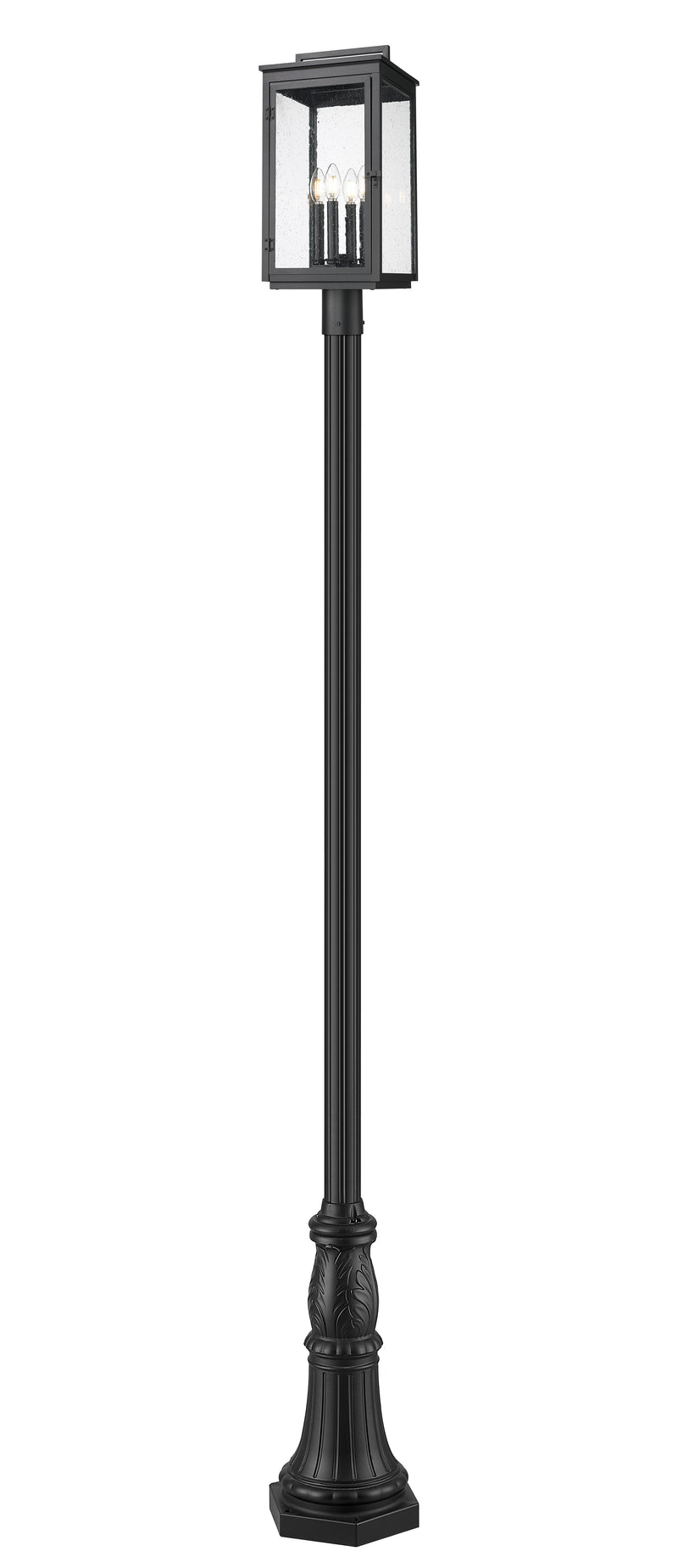 Hartwell 4 Light 10" Outdoor Post Mount Fixture in Sand Black, 96" Cast Post, 13" Base