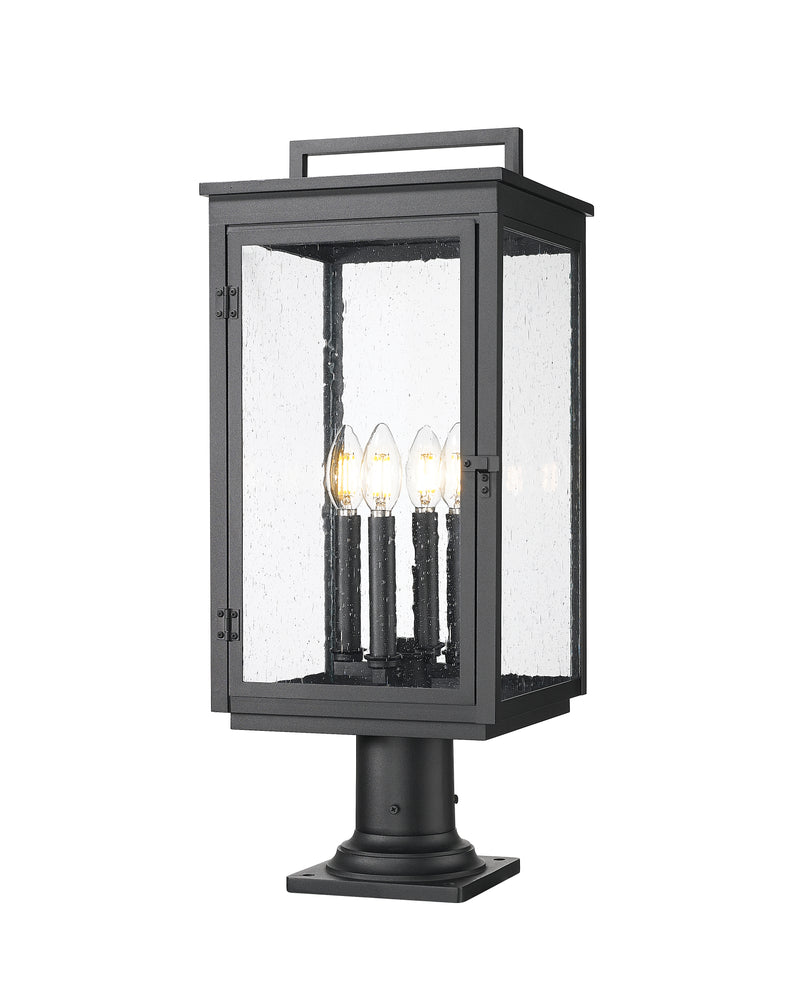 Hartwell 4 Light 10" Outdoor Post Mount Fixture in Sand Black, Pier Mount, 6" Base
