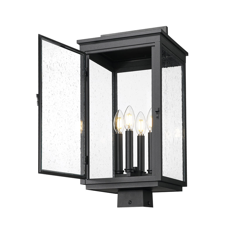 Hartwell 4 Light 10" Outdoor Post Mount Fixture in Sand Black, Post Top Only, Square Fitter