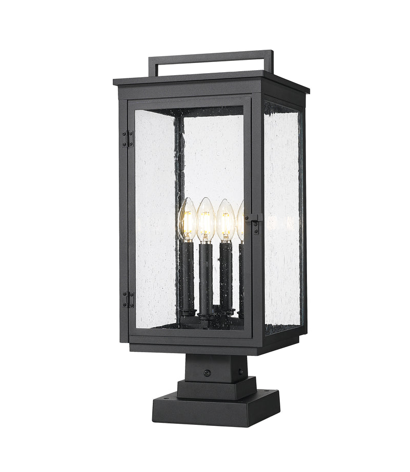 Hartwell 4 Light 10" Outdoor Post Mount Fixture in Sand Black, Square Pier Mount