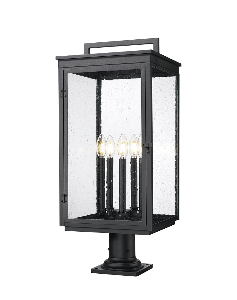 Hartwell 5 Light 12" Outdoor Post Mount Fixture in Sand Black, Pier Mount, 6" Base