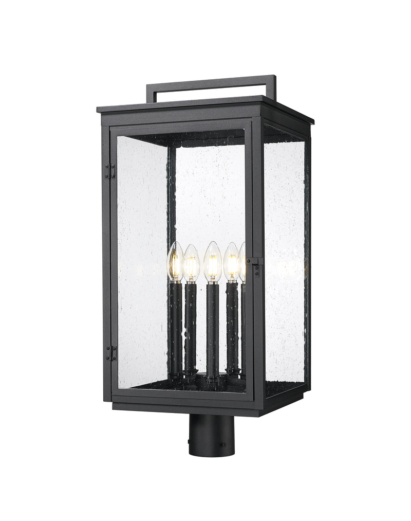 Hartwell 5 Light 12" Outdoor Post Mount Fixture in Sand Black, Post Top Only, Round Fitter