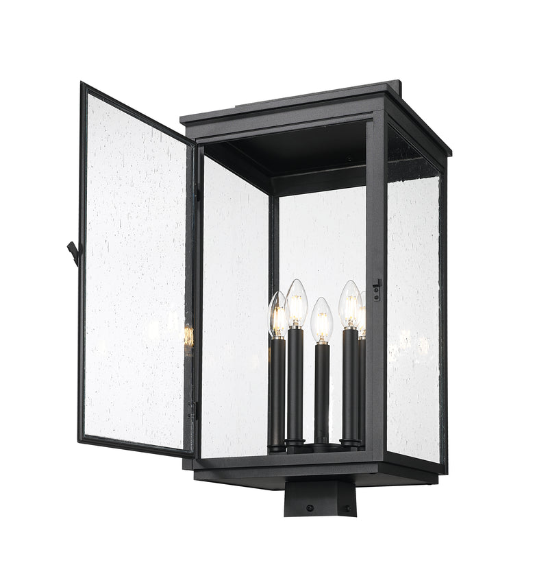 Hartwell 5 Light 12" Outdoor Post Mount Fixture in Sand Black, Post Top Only, Square Fitter