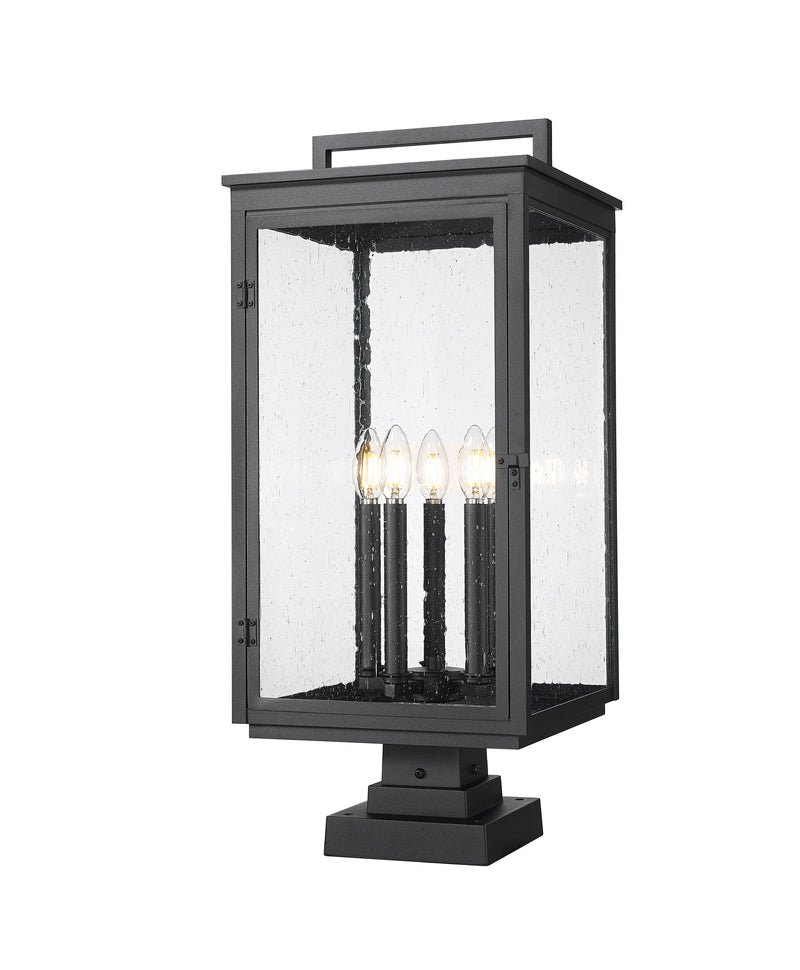 Hartwell 5 Light 12" Outdoor Post Mount Fixture in Sand Black, Square Pier Mount