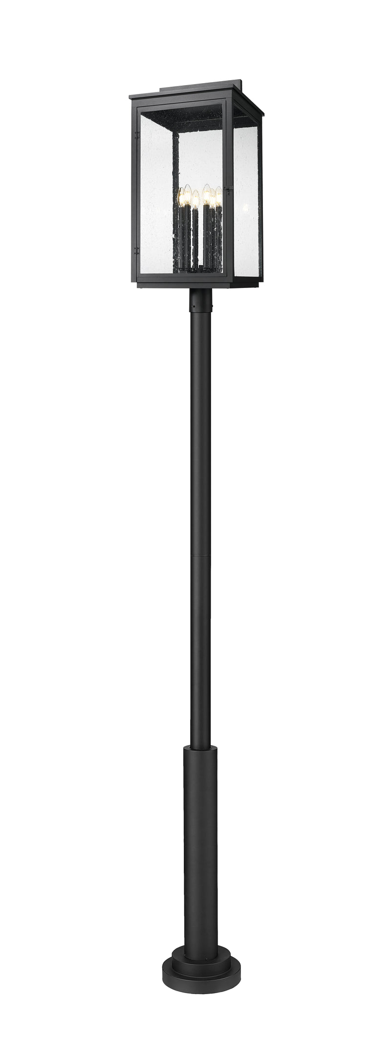 Hartwell 6 Light 15" Outdoor Post Mount Fixture in Sand Black, 96" Post, 12" Base
