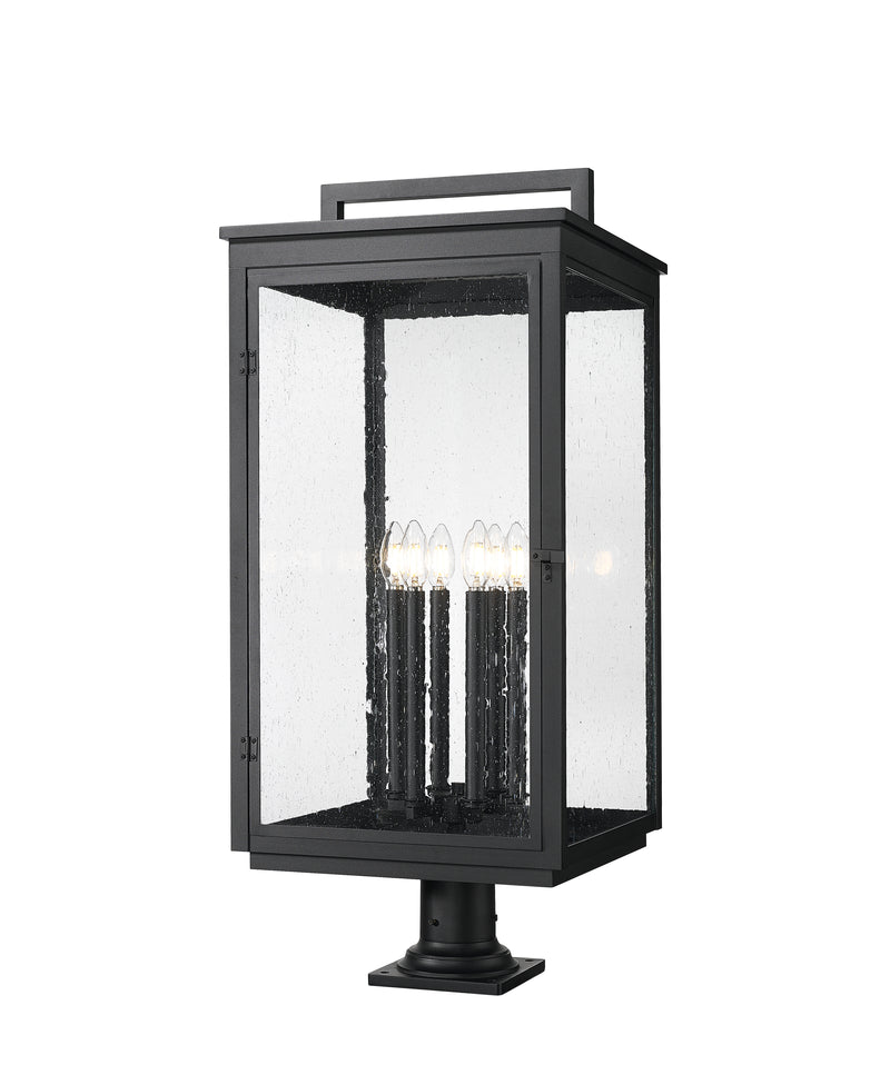 Hartwell 6 Light 15" Outdoor Post Mount Fixture in Sand Black, Pier Mount, 6" Base