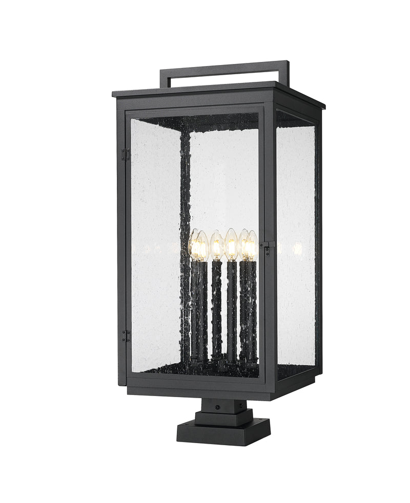 Hartwell 6 Light 15" Outdoor Post Mount Fixture in Sand Black, Square Pier Mount