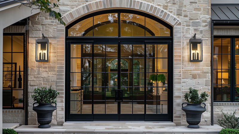 Hartwell 5 Light 12" Outdoor Wall Light in Sand Black in a room setting