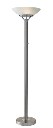 Expo 2-Light Torchiere Floor Lamp in Brushed Steel W. Chrome
