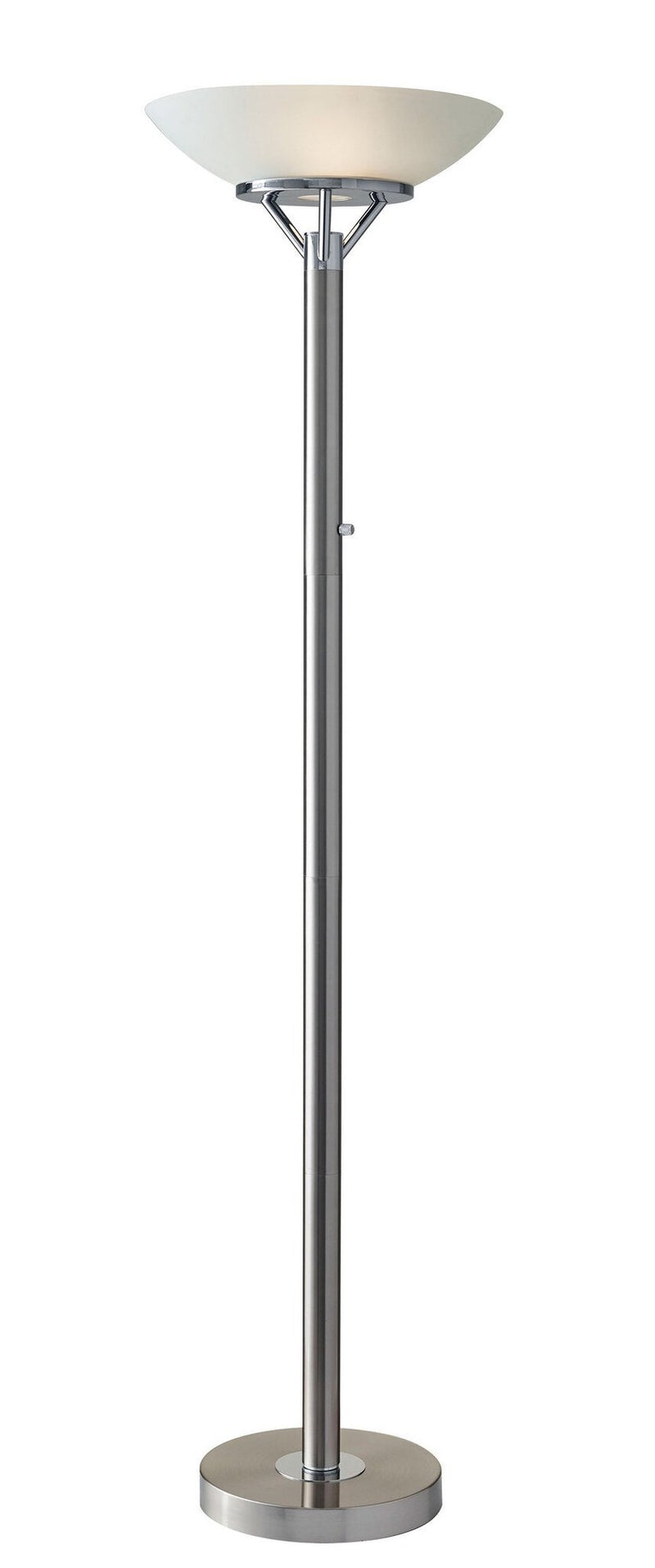 Expo 2-Light Torchiere Floor Lamp in Brushed Steel W. Chrome