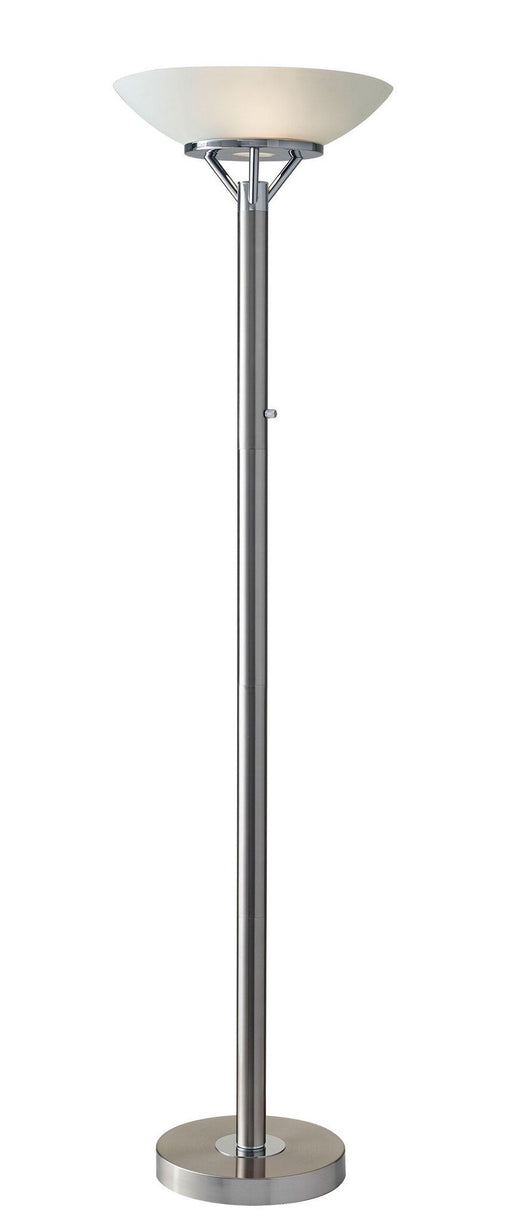 Expo 2-Light Torchiere Floor Lamp in Brushed Steel W. Chrome