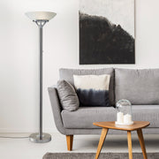 Expo 2-Light Torchiere Floor Lamp in Brushed Steel W. Chrome