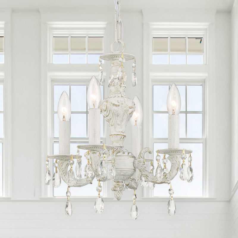 Paris Market 4 Light 13.5" Chandelier in Antique White in a room setting