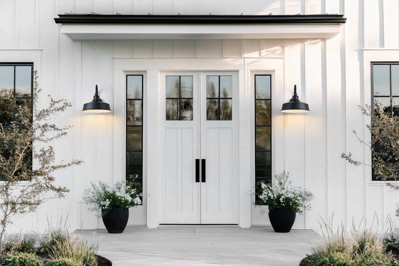 RLM 1 Light 12" Outdoor Wall Light, 12.5" Tall in Sand Black in a room setting