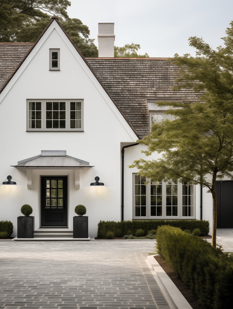 RLM 1 Light 14" Outdoor Wall Light, 9.5" Tall in Sand Black in a room setting