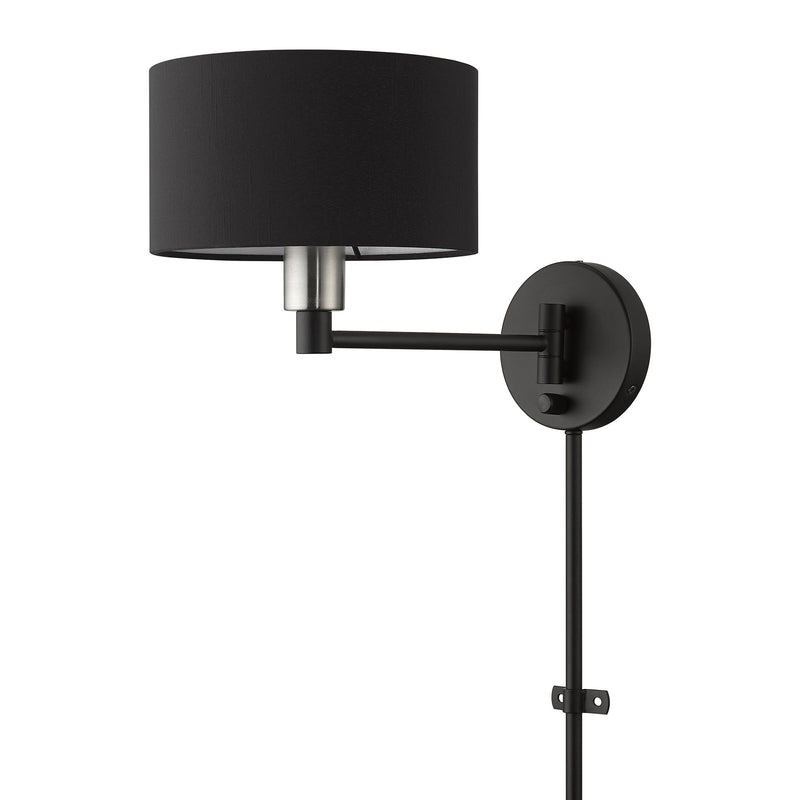 Bainbridge Swing Arm Wall Lamp in Black with Brushed Nickel Accents