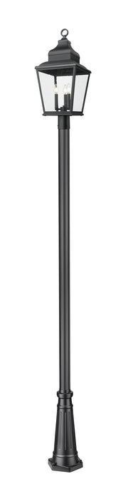 Raphael 3 Light 12" Outdoor Post Mount Fixture in Sand Black, 96" Post, 10" Decorative Base