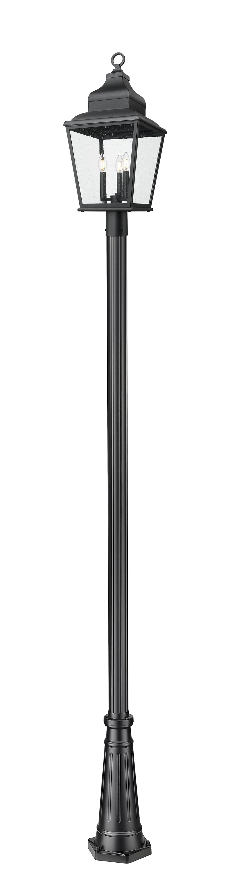 Raphael 3 Light 12" Outdoor Post Mount Fixture in Sand Black, 96" Post, 10" Decorative Base