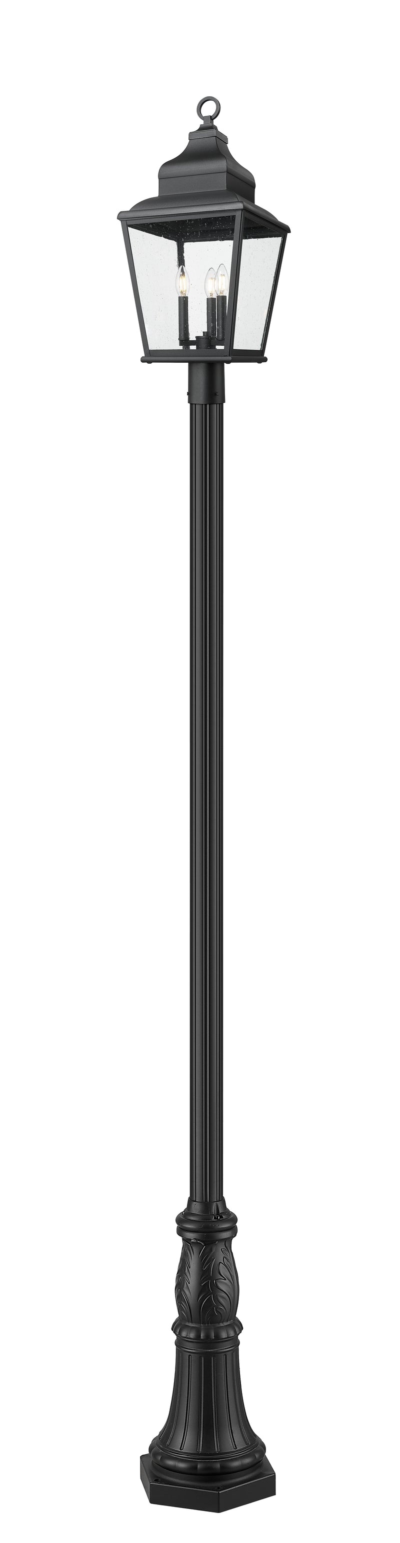 Raphael 3 Light 12" Outdoor Post Mount Fixture in Sand Black, 96" Cast Post, 13" Base