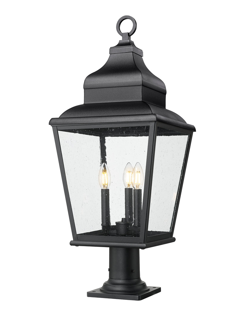 Raphael 3 Light 12" Outdoor Post Mount Fixture in Sand Black, Pier Mount, 6" Base