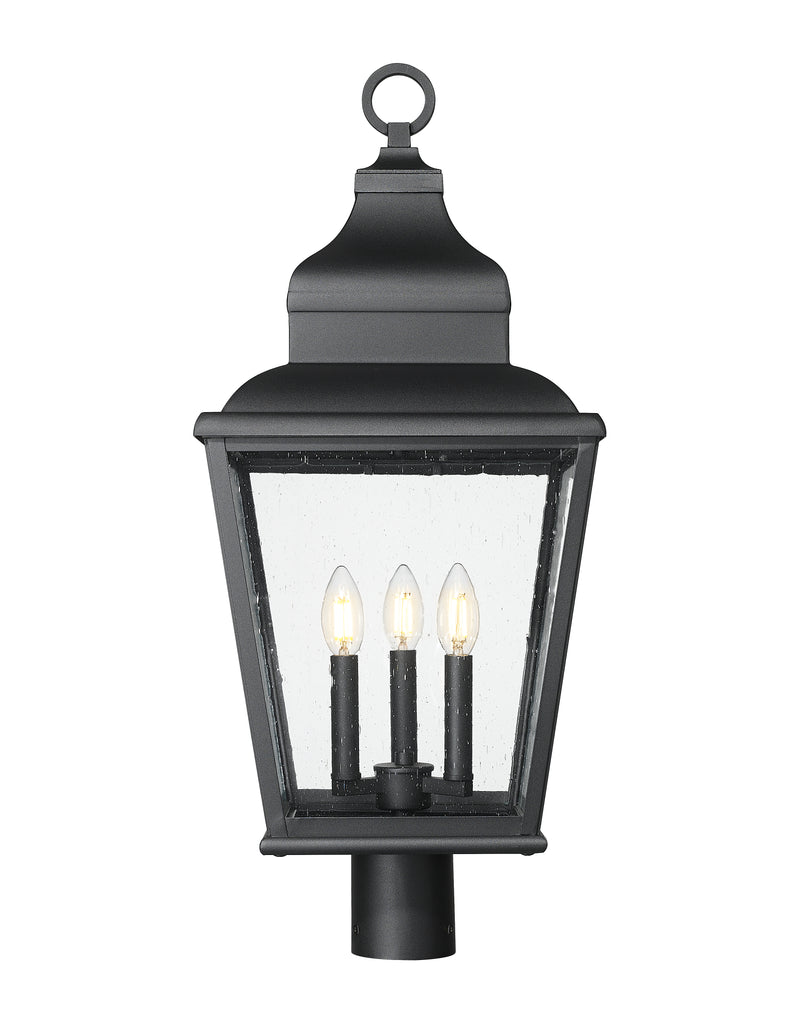 Raphael 3 Light 12" Outdoor Post Mount Fixture in Sand Black, Post Top Only, Round Fitter