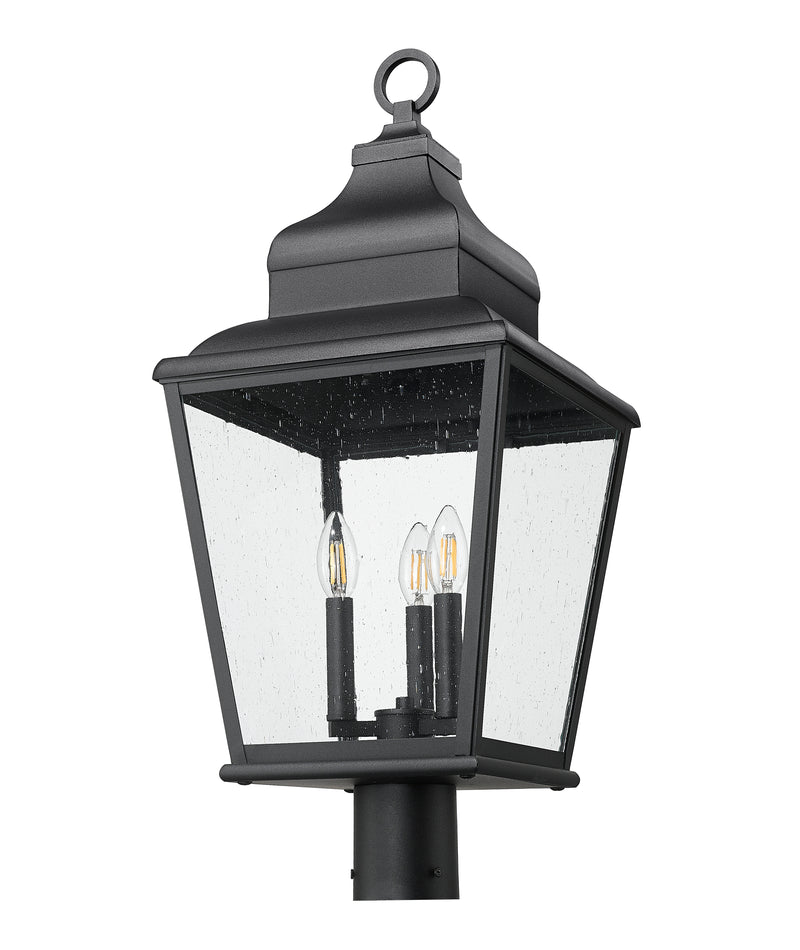 Raphael 3 Light 12" Outdoor Post Mount Fixture in Sand Black, Post Top Only, Round Fitter
