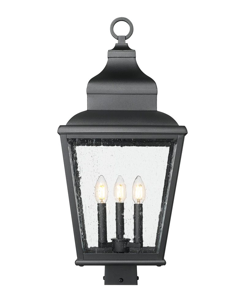 Raphael 3 Light 12" Outdoor Post Mount Fixture in Sand Black, Post Top Only, Square Fitter