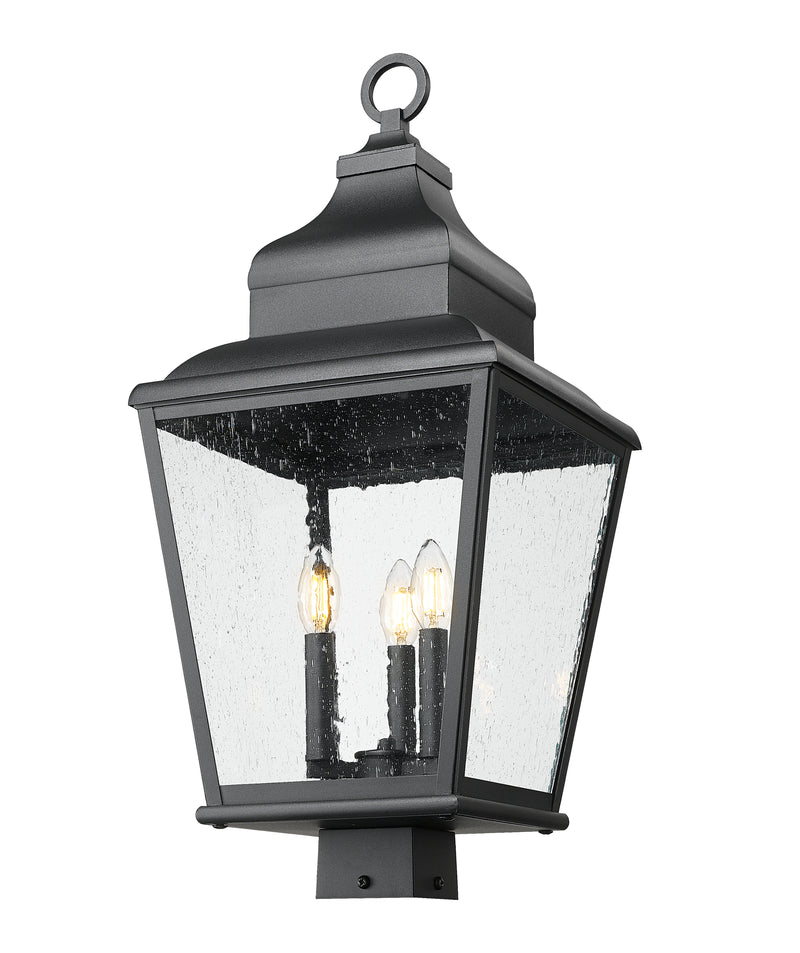 Raphael 3 Light 12" Outdoor Post Mount Fixture in Sand Black, Post Top Only, Square Fitter