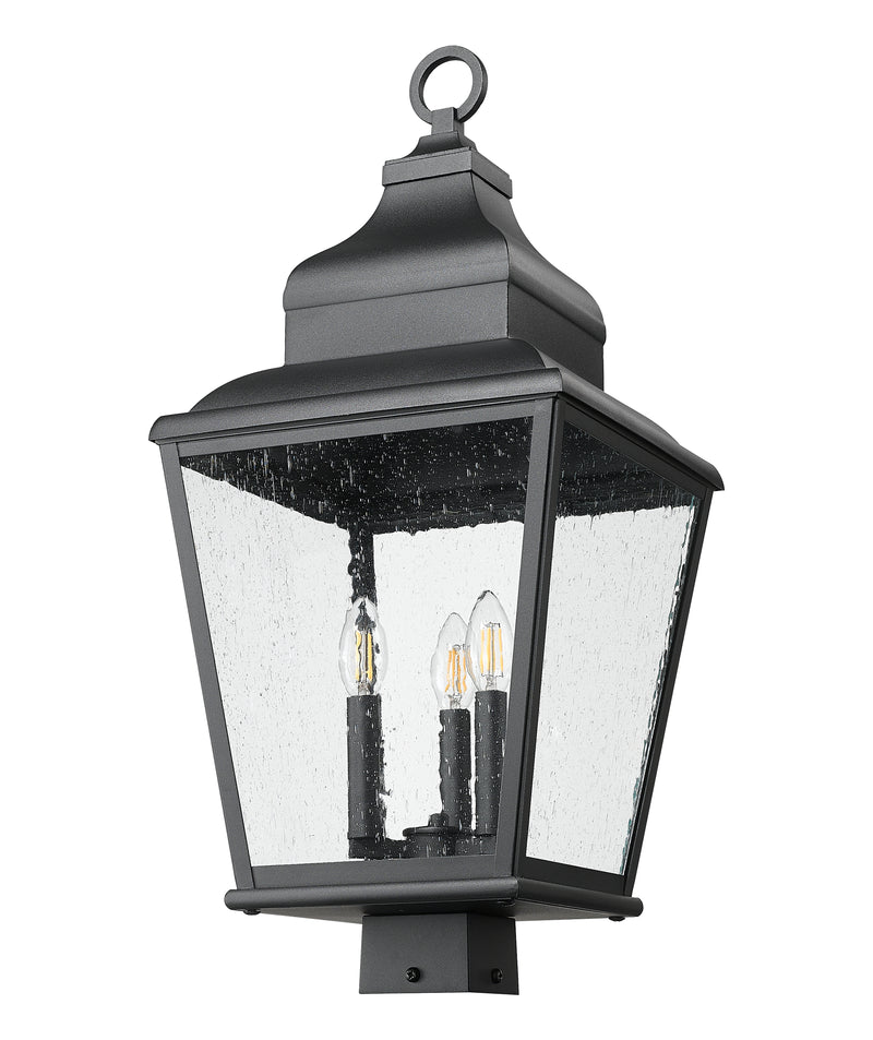 Raphael 3 Light 12" Outdoor Post Mount Fixture in Sand Black, Post Top Only, Square Fitter