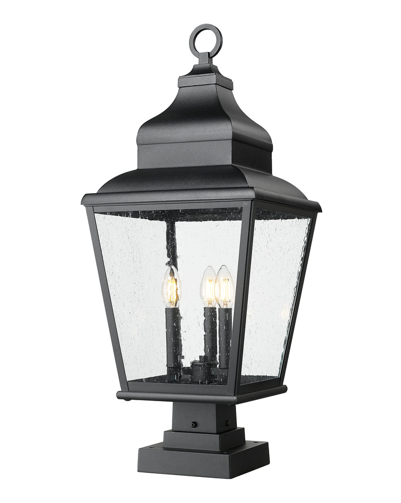 Raphael 3 Light 12" Outdoor Post Mount Fixture in Sand Black, Square Pier Mount