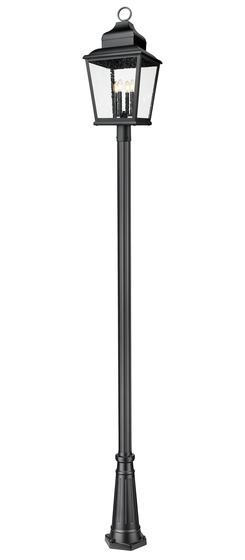Raphael 4 Light 14" Outdoor Post Mount Fixture in Sand Black, 96" Post, 10" Decorative Base