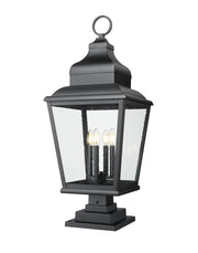 Raphael 4 Light 14" Outdoor Post Mount Fixture in Sand Black, Large Square Pier Mount