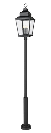 Raphael 5 Light 18" Outdoor Post Mount Fixture in Sand Black, 96" Post, 12" Base