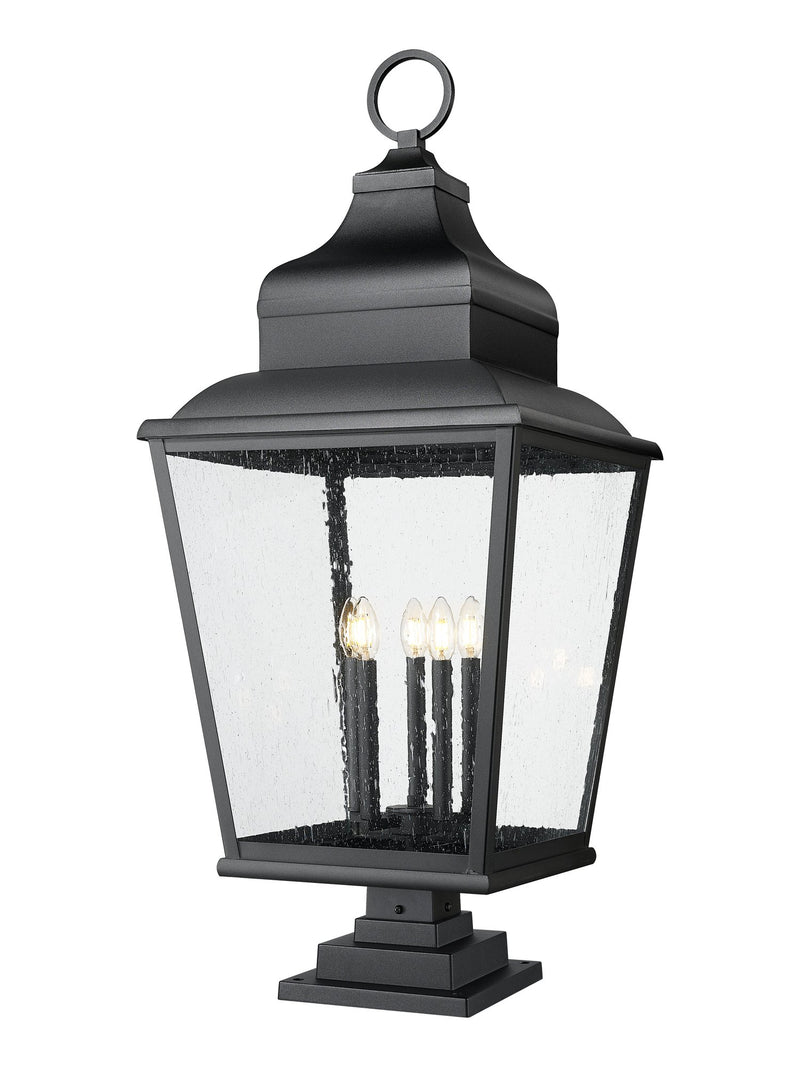 Raphael 5 Light 18" Outdoor Post Mount Fixture in Sand Black, Large Square Pier Mount