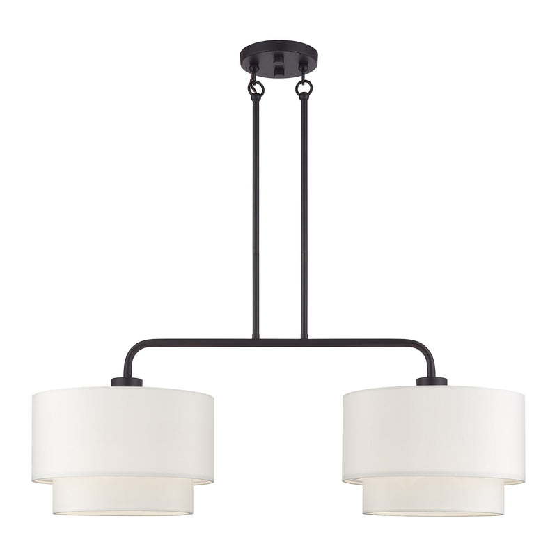 Manorwood 2-Light Large Linear Chandelier with Off-White Shades in Bronze