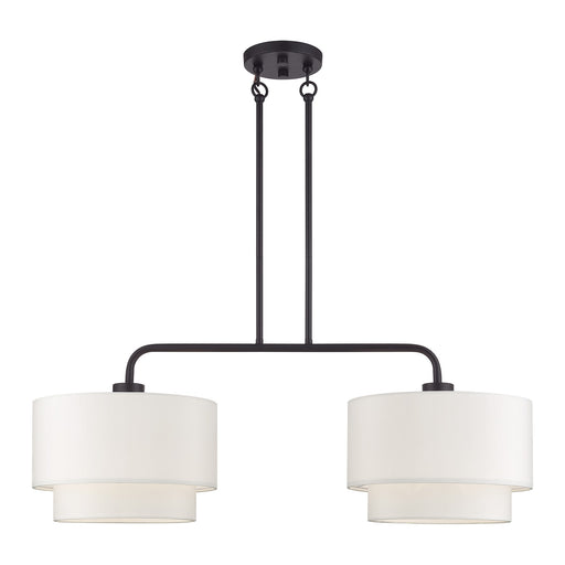 Manorwood 2-Light Large Linear Chandelier with Off-White Shades in Bronze