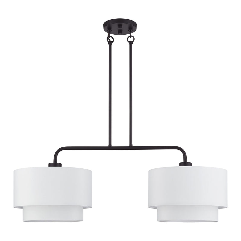 Manorwood 2-Light Large Linear Chandelier with Off-White Shades in Bronze