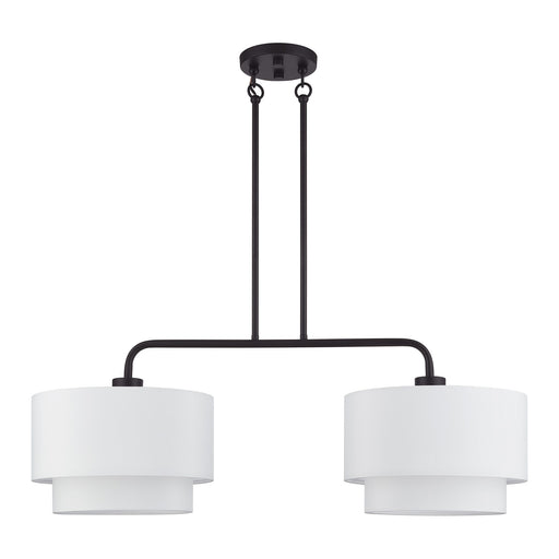 Manorwood 2-Light Large Linear Chandelier with Off-White Shades in Bronze