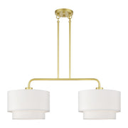 Manorwood 2-Light Large Linear Chandelier with Off-White Shades in Soft Gold