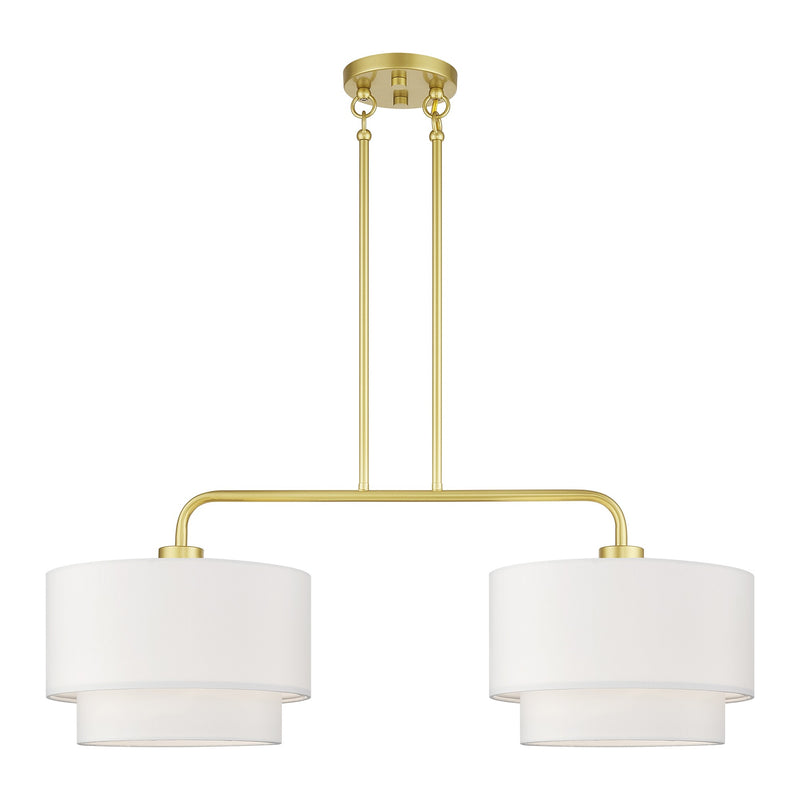 Manorwood 2-Light Large Linear Chandelier with Off-White Shades in Soft Gold