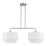 Manorwood 2-Light Large Linear Chandelier with Off-White Shades in Brushed Nickel