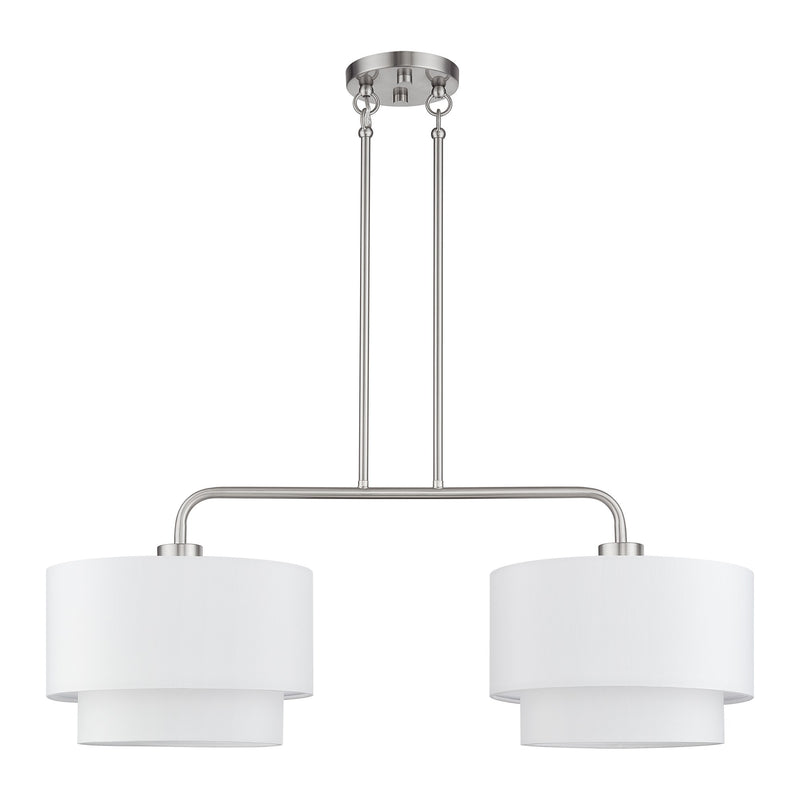 Manorwood 2-Light Large Linear Chandelier with Off-White Shades in Brushed Nickel