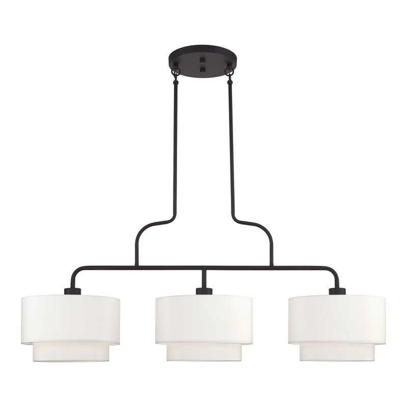 Manorwood 3-Light Extra Large Linear Chandelier with Off-White Shades in Bronze