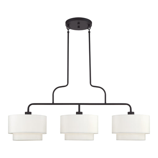 Manorwood 3-Light Extra Large Linear Chandelier with Off-White Shades in Bronze