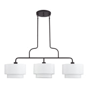Manorwood 3-Light Extra Large Linear Chandelier with Off-White Shades in Bronze