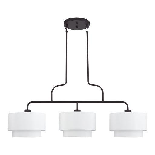Manorwood 3-Light Extra Large Linear Chandelier with Off-White Shades in Bronze