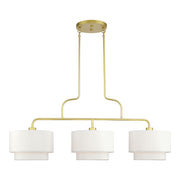 Manorwood 3-Light Extra Large Linear Chandelier with Off-White Shades in Soft Gold
